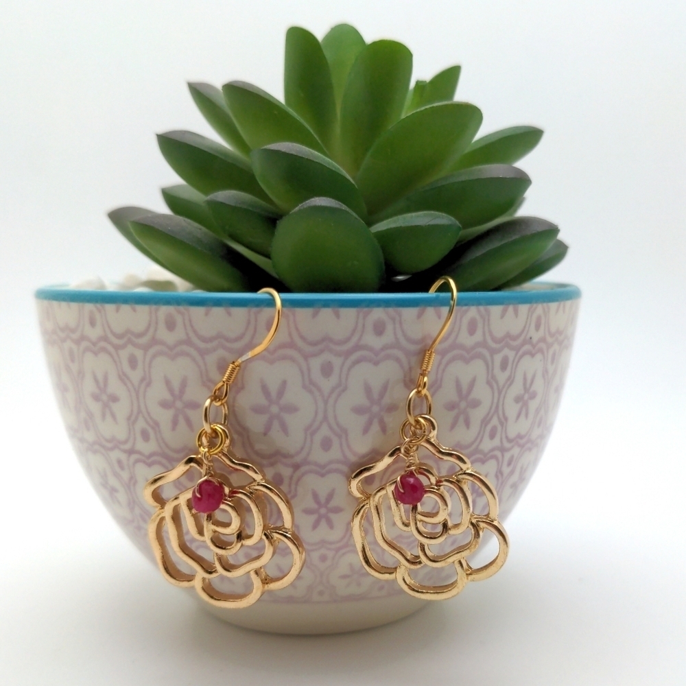 381MIDALANE Flower Drop Earrings w/ Genuine Ruby